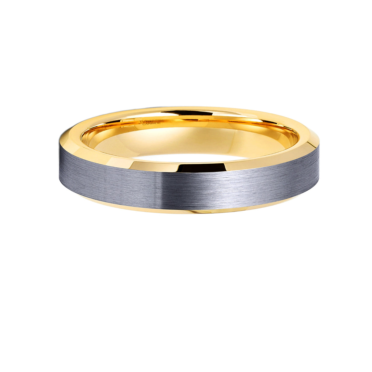 4mm Gold Tungsten Wedding Ring Brushed Finish Beveled Edges Ring