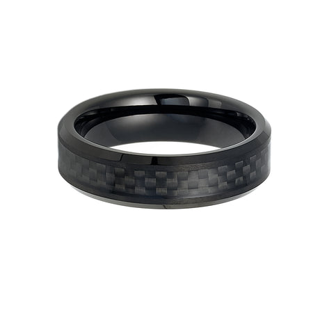 6mm Black Tungsten Carbide Wedding Band W/ Black Carbon Fiber Inlay