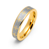 6mm Gold Tungsten Wedding Ring Laser Engraved Crosses Pipe Cut Ring