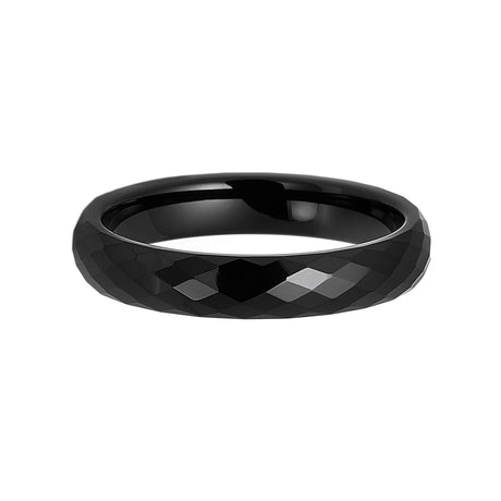 4mm Black Tungsten Carbide Faceted Dome Shaped Ring