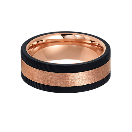 8mm Rose Gold Tungsten Carbide Ring W/ Black Carbon Fiber Edges